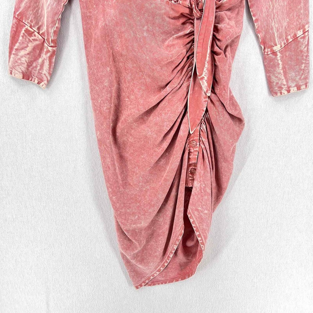 YOUNG FABULOUS BROKE Midi Dress Women Small Pink Acid Wash Ruched Western Shirt - Picture 7 of 16